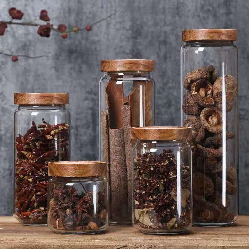 Food Storage Glass Round - Круглая стеклянная трубчатая банка из дерева