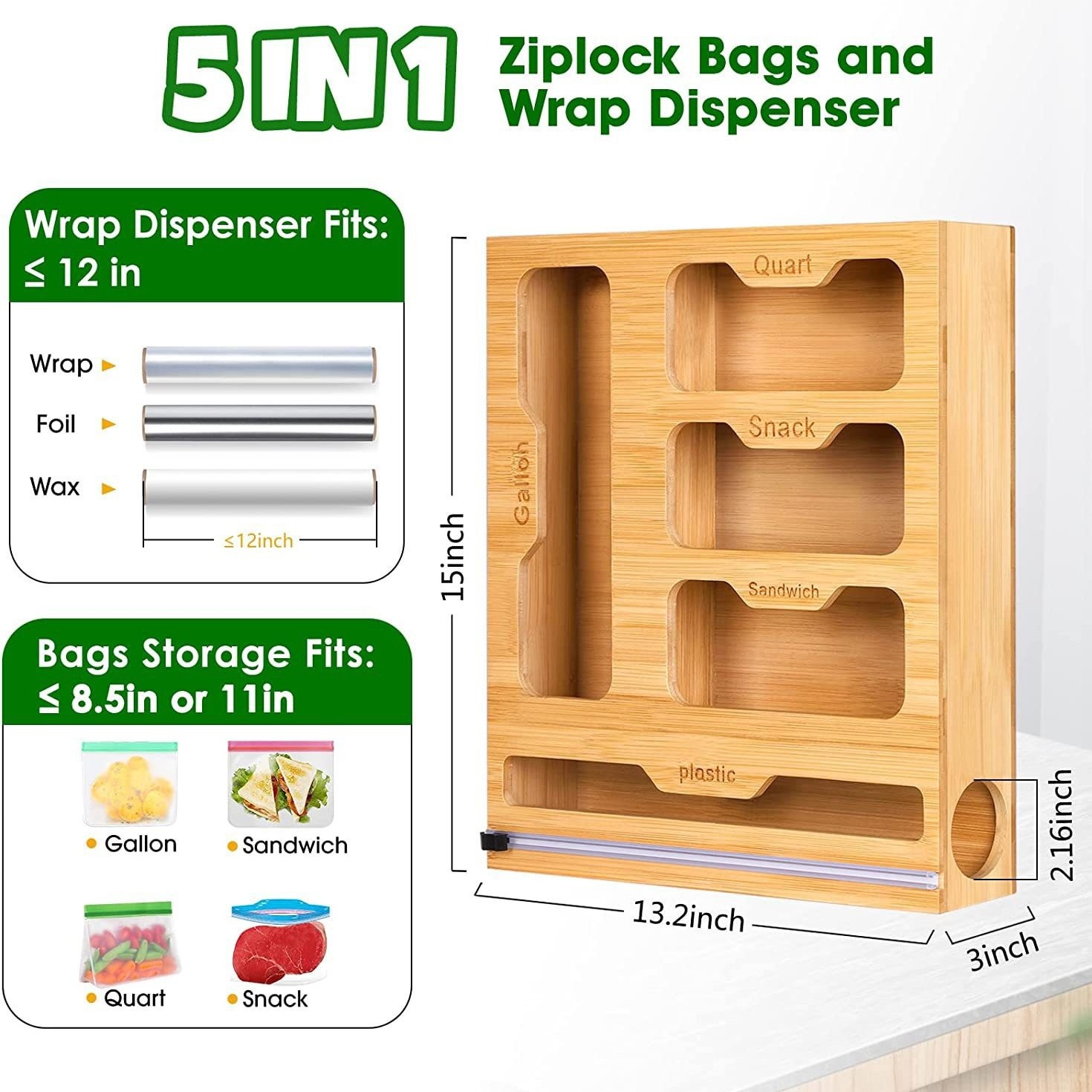 Food Storage Zip Lock Bags - Бамбуковый держатель для пищевых пакетов с