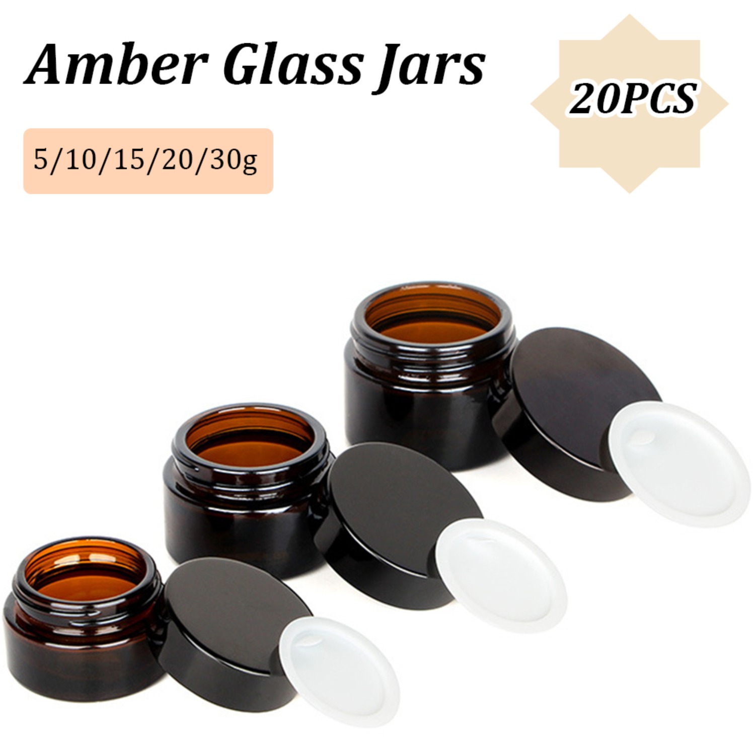 Food Storage Glass Round - 20 шт. маленькие янтарные стеклянные банки
